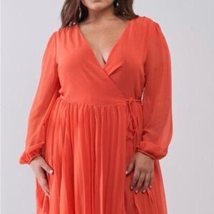 Elegant Orange Wrap Dress